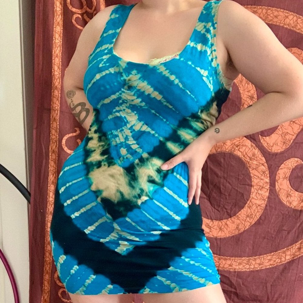 Jayli Blue Tie Dye Bohemian Bodycon Mini Dress